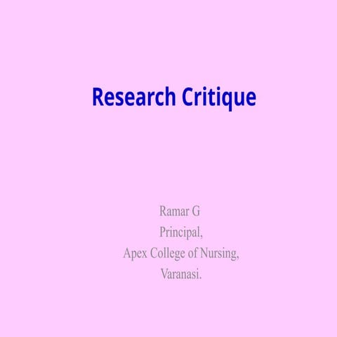 Research Critique in Medicine and Nursing
