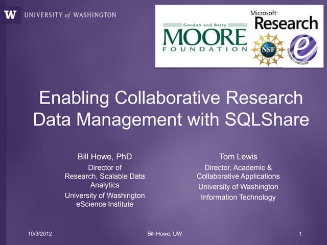 Enabling Collaborative Research Data Management with SQLShare