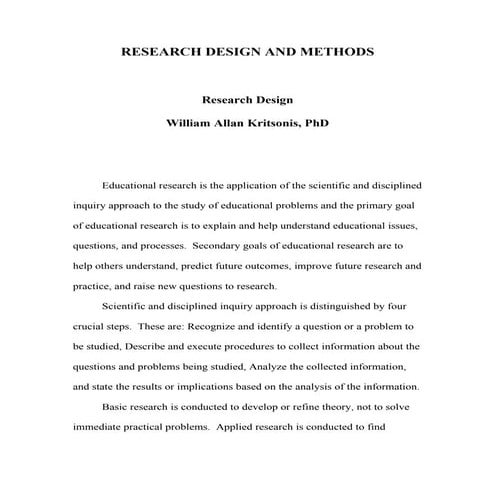 Research Design and Methodology, Dr. W.A. Kritsonis