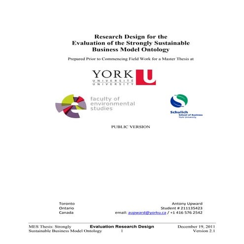 Research design for Evaluation of Strongly Sustainability Business Model Ontology