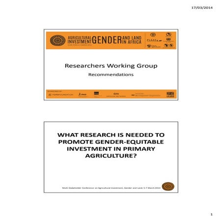 Researchers - recommendations from AIGLIA2014