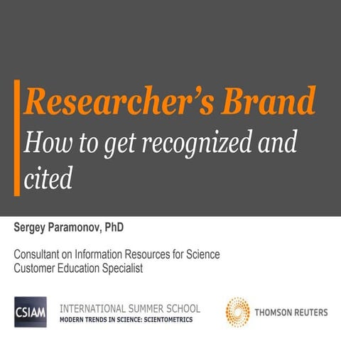 Researcher's Brand: How to get recognized and cited? (Yerevan, Armenia - Summ...