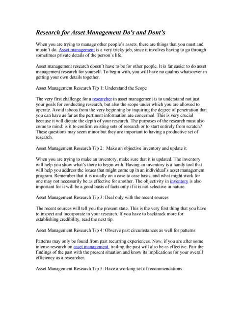 Research For Asset Management Dos A...