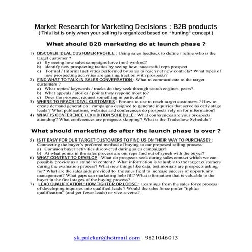 Research for marketing decisions in b2 b industry