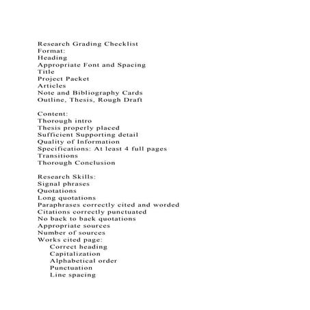 Research Grading ChecklistFormatHeadingAppropriate Font and.docx
