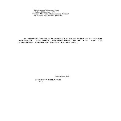 IMPROVING PUPIL'S MASTERY LEVEL IN SCIENCE                            THROUGH...