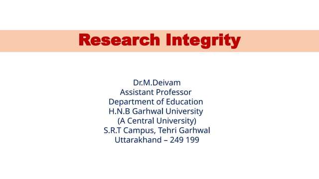 Research Integrity and Publication Ethics