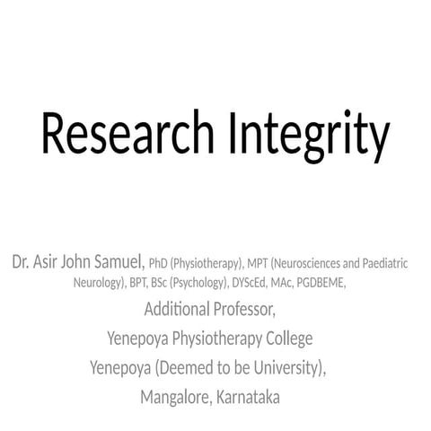 Research Integrity for physiotherapists and health care professionals