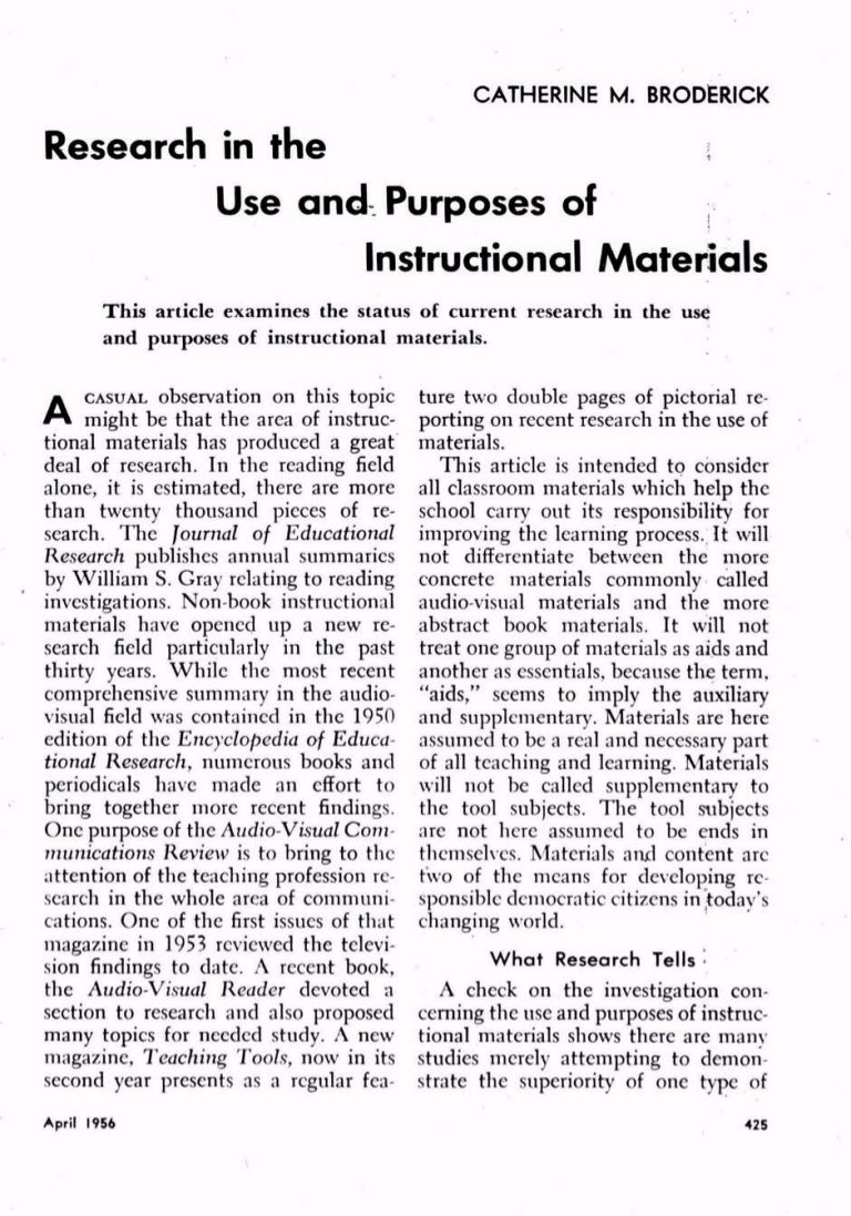 Research in the use and purposes of instructional materials