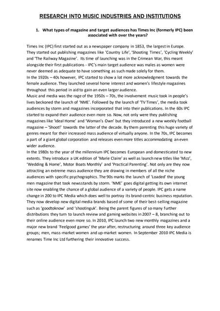 Research into music industries and institutions SIMRANKAUR
