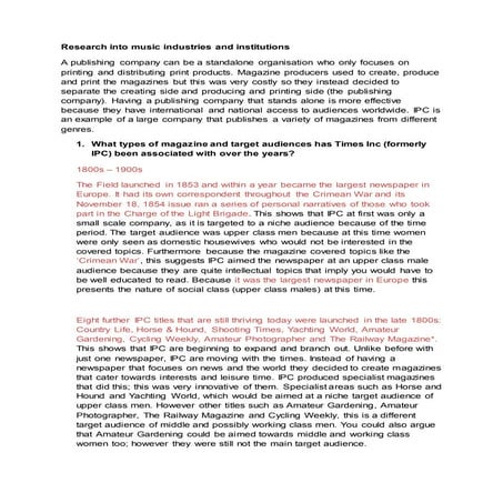 Research into music industries and institutions