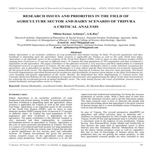 Research issues and priorities in the field of agriculture sector and ...