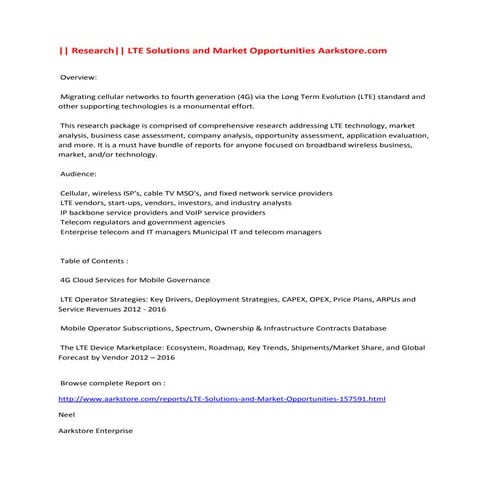 Research   lte solutions and market opportunities aarkstore.com