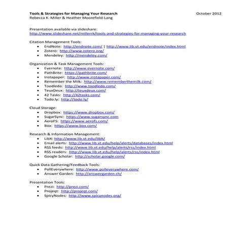 Research Management Tools Handout