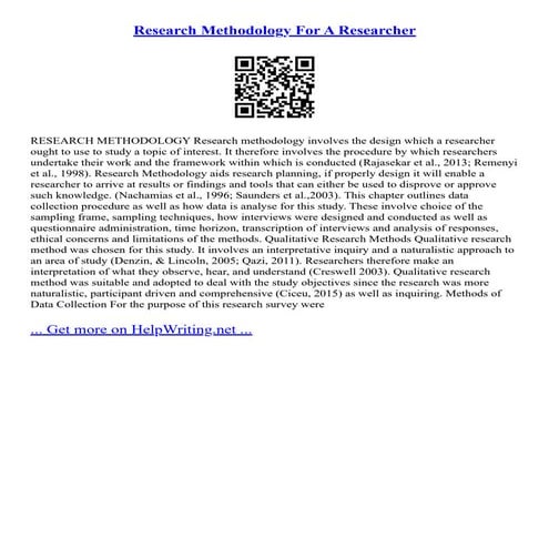 Research Methodology For A Researcher