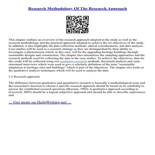 Research Methodology Of The Research Approach