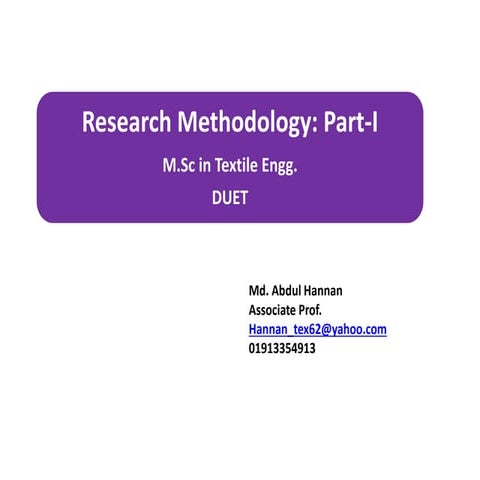 Research methodology, part i