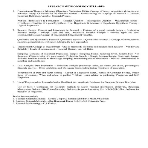 Research Methodology Syllabus and Topics | PDF