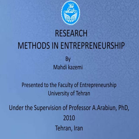 Research methods in entrepreneurship chapter 10