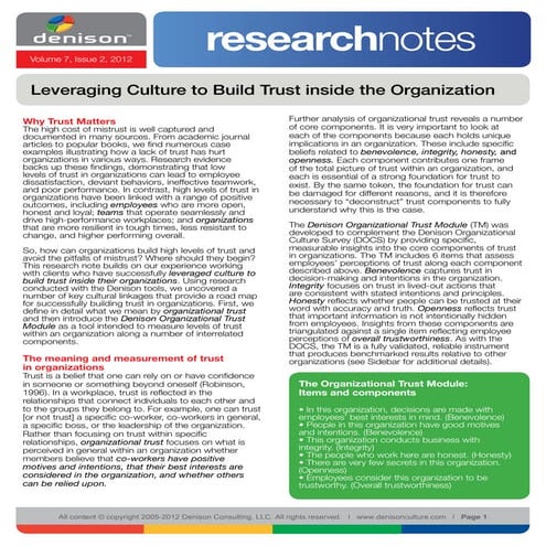 Leveraging Culture to Build Trust inside the Organization