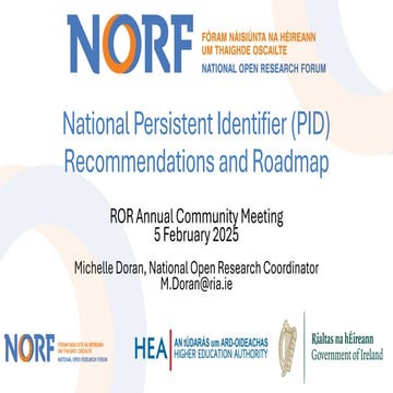 'National PID Recommendations & Roadmap' by DR Michelle Doran at the Research...