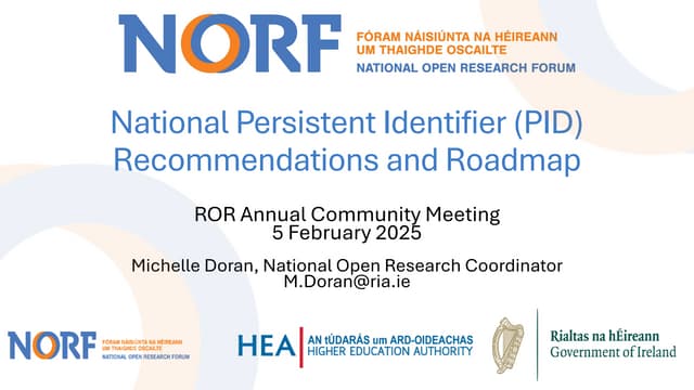 'National PID Recommendations & Roadmap' by DR Michelle Doran at the Research...