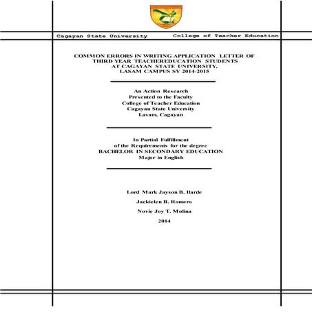 COMMON ERRORS IN WRITING APPLICATION LETTER OF  THIRD YEAR TEACHER EDUCATION ...