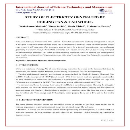 Study of Electricity Generation By Ceiling Fan and Car Wheel