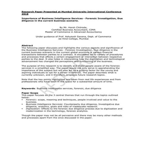 Research paper - Forensic investigation, due diligence