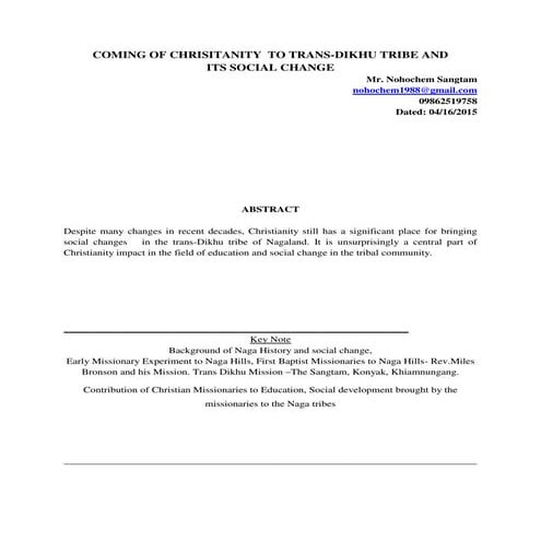 Impact of  Christianity to the trans- dikhu tribe of Nagaland and its social ...