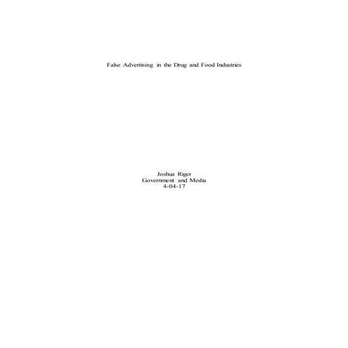 False Advertising in the Drug and Food Industries | DOCX