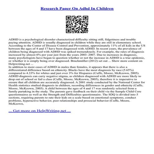 Research Paper On Adhd In Children | PDF