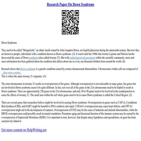 Research Paper On Down Syndrome