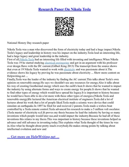 Research Paper On Nikola Tesla | PDF