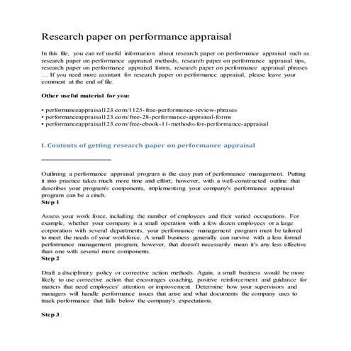 Research paper on performance appraisal