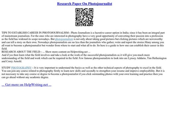 Research Paper On Photojournalist
