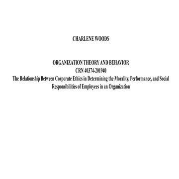 The Relationship Between Corporate Ethics in Determining the Morality, Perfor...