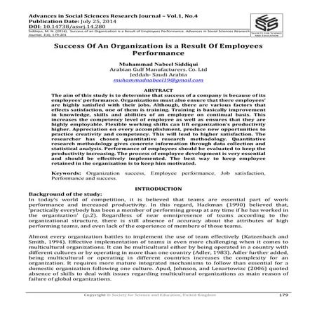 Sucess of an Organization is a Result of Employee's Performance