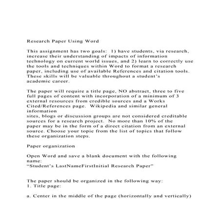 Research Paper Using Word   This assignment has two goals.docx