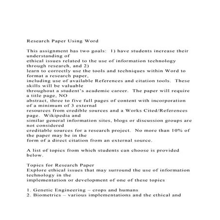Research Paper Using Word   This assignment has two goals.docx
