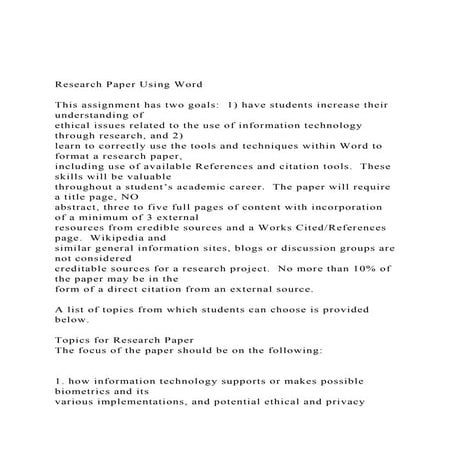 Research Paper Using Word   This assignment has two goals.docx
