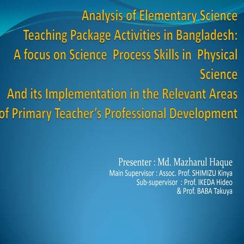 Analysis of Elementary Science Teaching Package Activities in Bangladesh: A f...