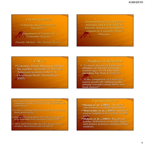 Research Presentation On Coronary Heart Disease Risk In College Age Females