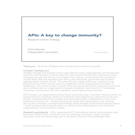 APIdays Paris 2019 - APIs: A Key to change Immunity? by Claire Barrett, Independent Consultant