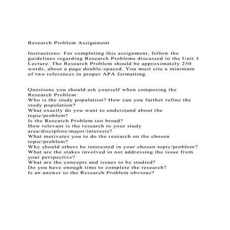 Research Problem AssignmentInstructions For completing th.docx
