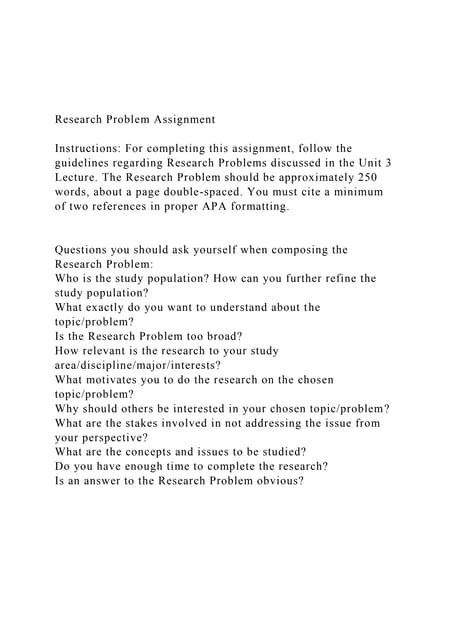 Research Problem AssignmentInstructions For completing th.docx