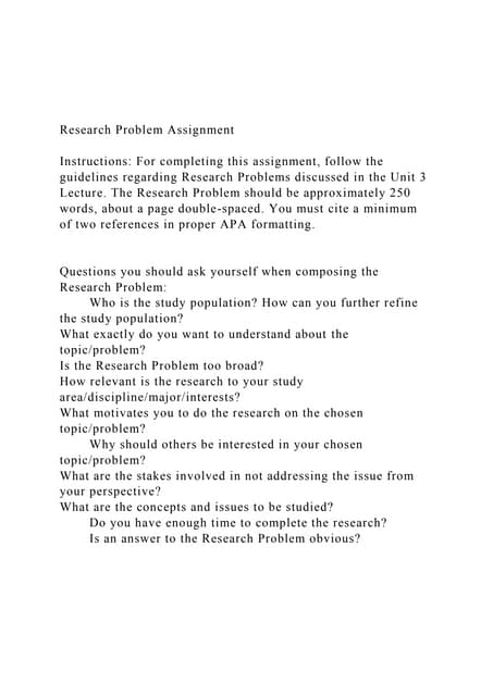 Research Problem AssignmentInstructions For completing th.docx