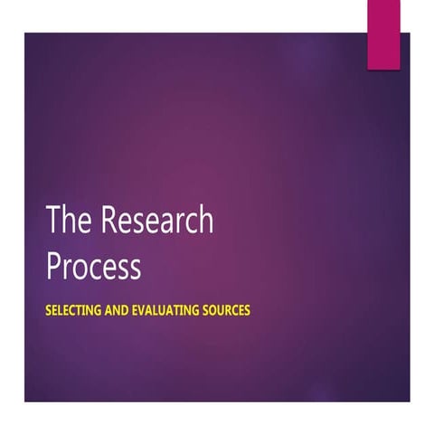 Research Process: Selecting and Evaluating Sources