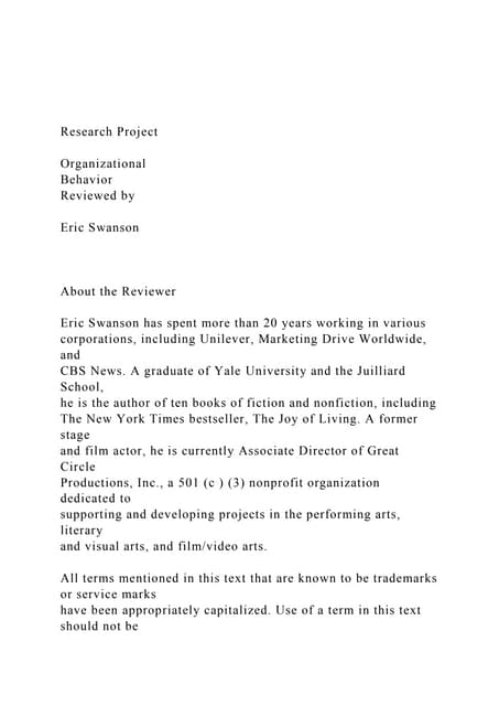 Research ProjectOrganizational BehaviorReviewed byEr.docx
