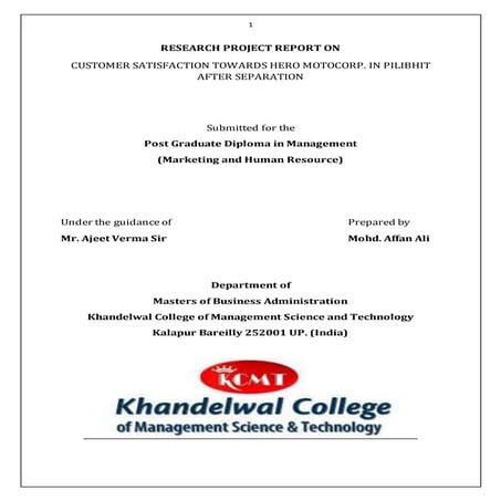 Research project report on  4th sem of mba